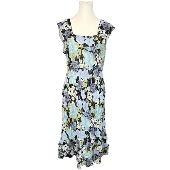 Vintage America Dresses & Skirts - Y2K ruffle hem slip dress blue floral Twyla Blu